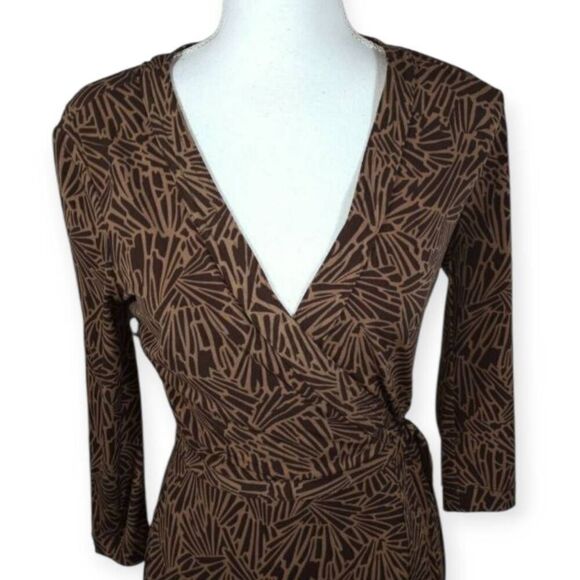 BCBGMAXAZRIA BROWN & CREAM WRAP DRESS SZ.SP EUC - Picture 2 of 7